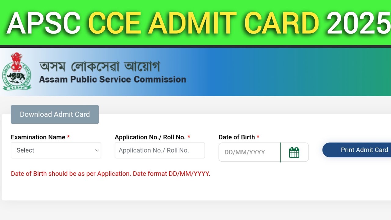 APSC CCE ADMIT CARD DOWNLOAD LINK | APSC admit Card 2025 download now