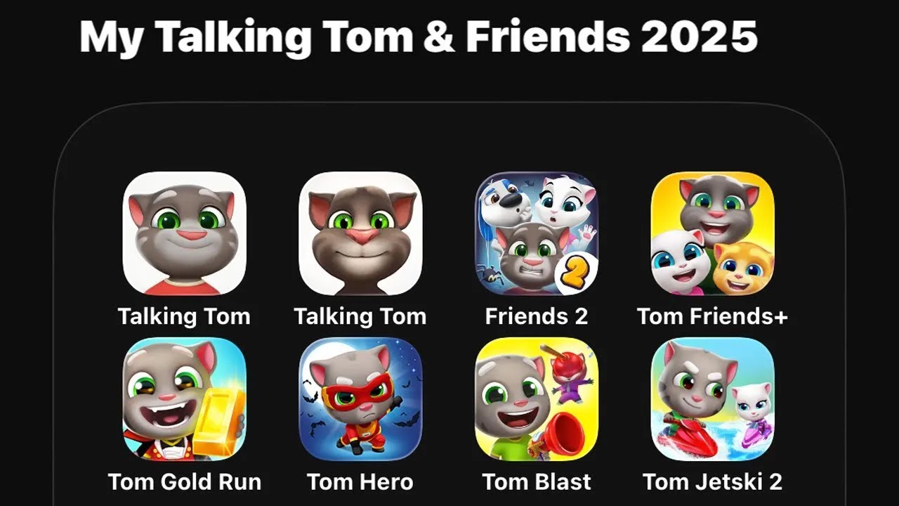 Игры Talking Tom (старые и новые): Talking Tom Friends 2, Talking Tom & Friends, Gold Run, Hero D...