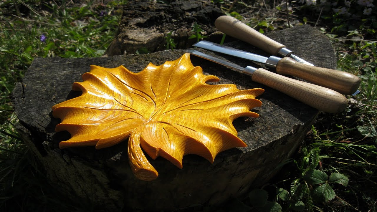hand-carved leaf, wood carving