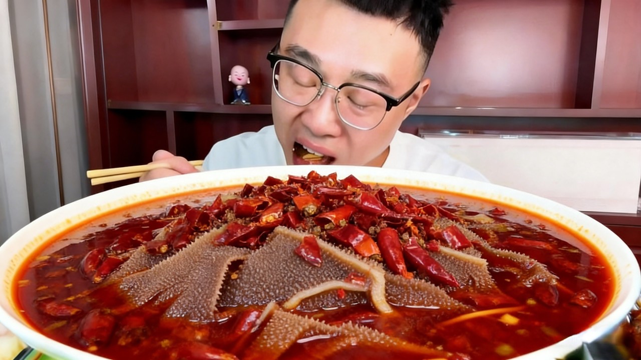沉浸式吃播】Duang～的暴击！麻辣红油裹满毛肚，一口下去直接封神