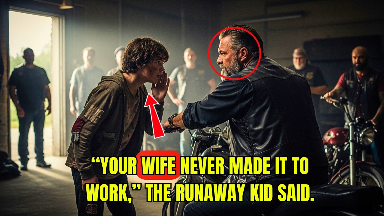 “Your wife never made it to work,” the runaway kid said. The biker turned off his phone