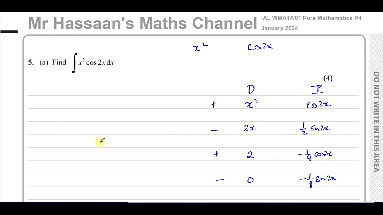 WMA14/01, (Edexcel), IAL P4, January 2024,  Q5, Integration by Parts (DI to Zero), Differential Eqns