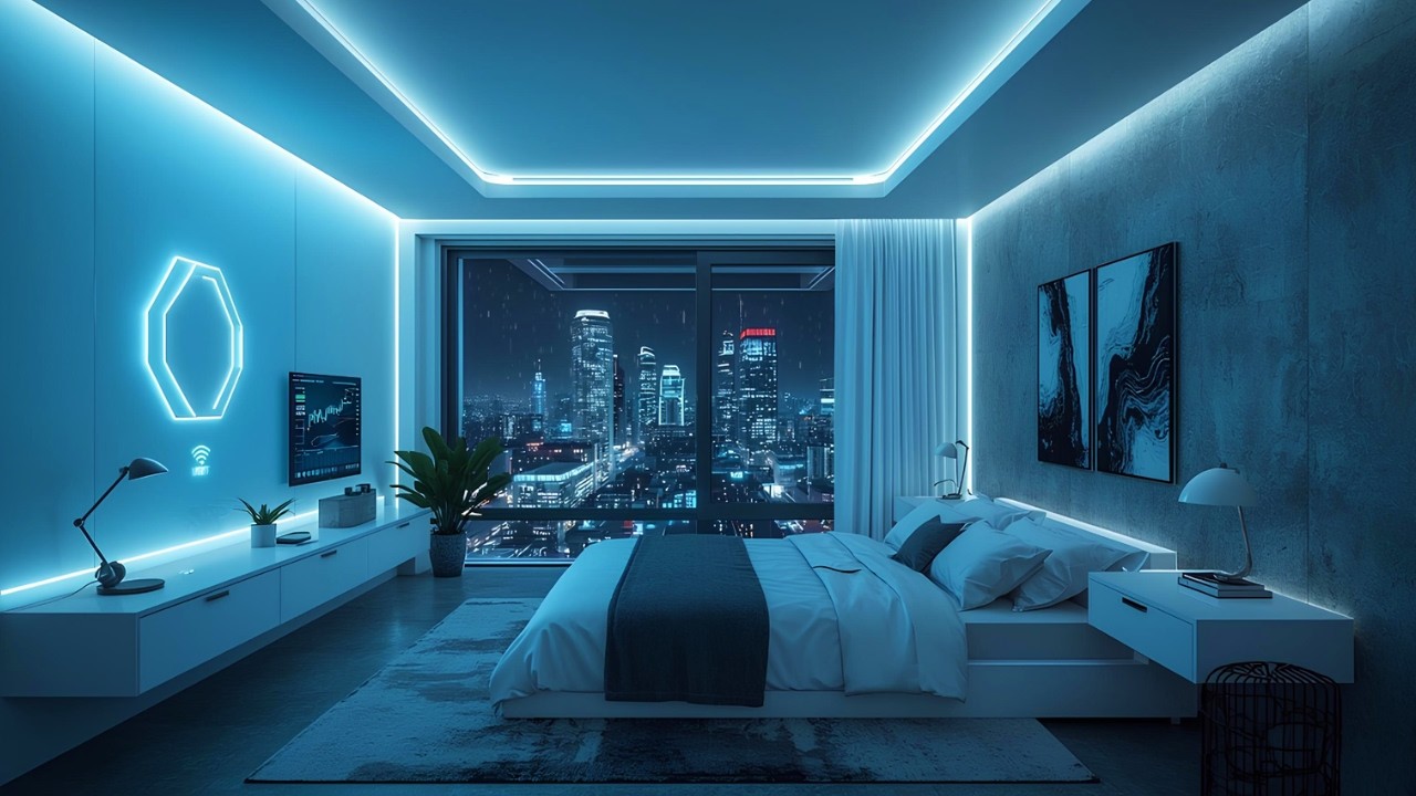 Late Night in a Modern Penthouse | Relaxing Lo-fi & City Rain | 4K