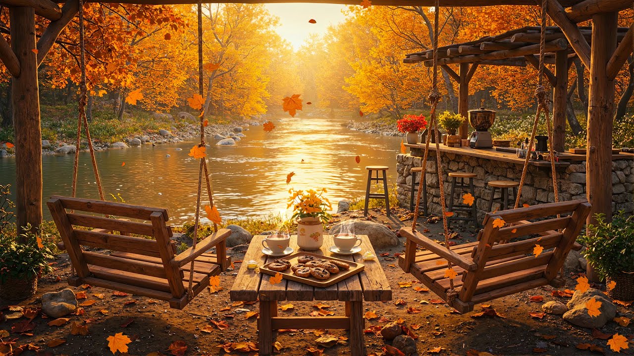 Cozy Riverside Caf&eacute; with Smooth Jazz 🍂 Ambient Autumn Escape for Work & Study