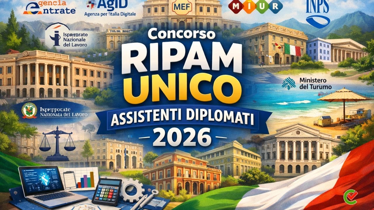 &Egrave; uscito Concorso RIPAM Assistenti 3.997 posti (PER DIPLOMATI): scadenza, domanda inPA e prova quiz