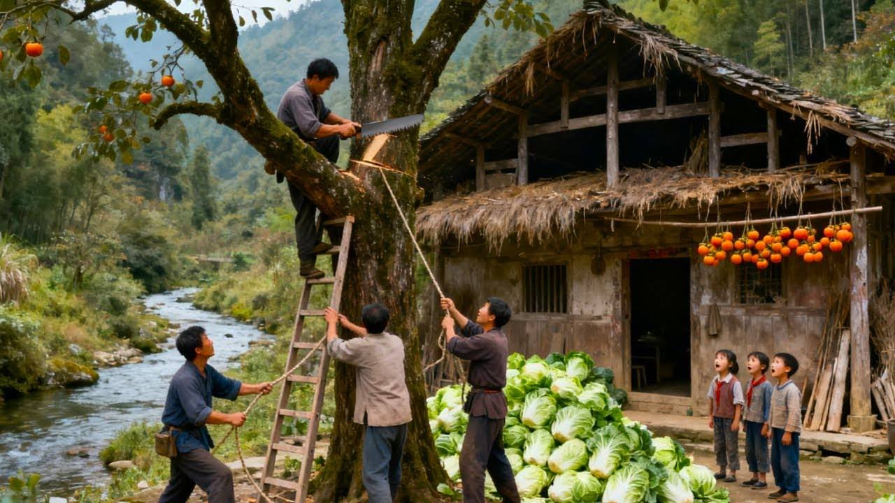【一家七口隐居深山】家门口的大叔蚂蚁成群，为了孩子们不被咬，爸爸砍掉百年老树#农村生活#vlog#山居生活