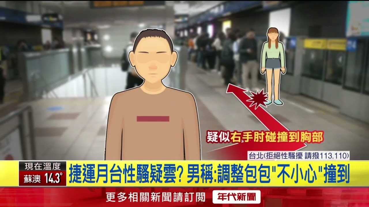 捷運月台「手肘撞胸」女怒告性騷　男辯：只是調整包包