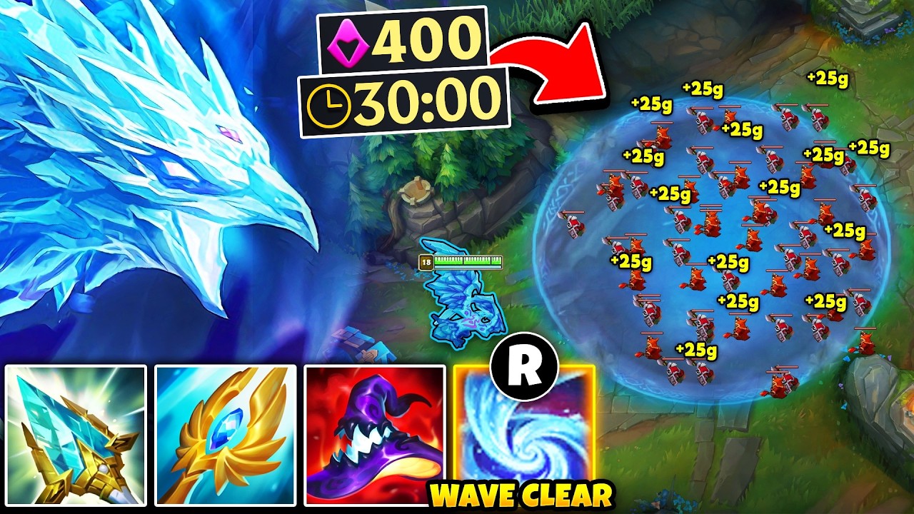 Anivia but I have unlimited wave clear and you can never push... (400 CS AT 30 MINUTES)