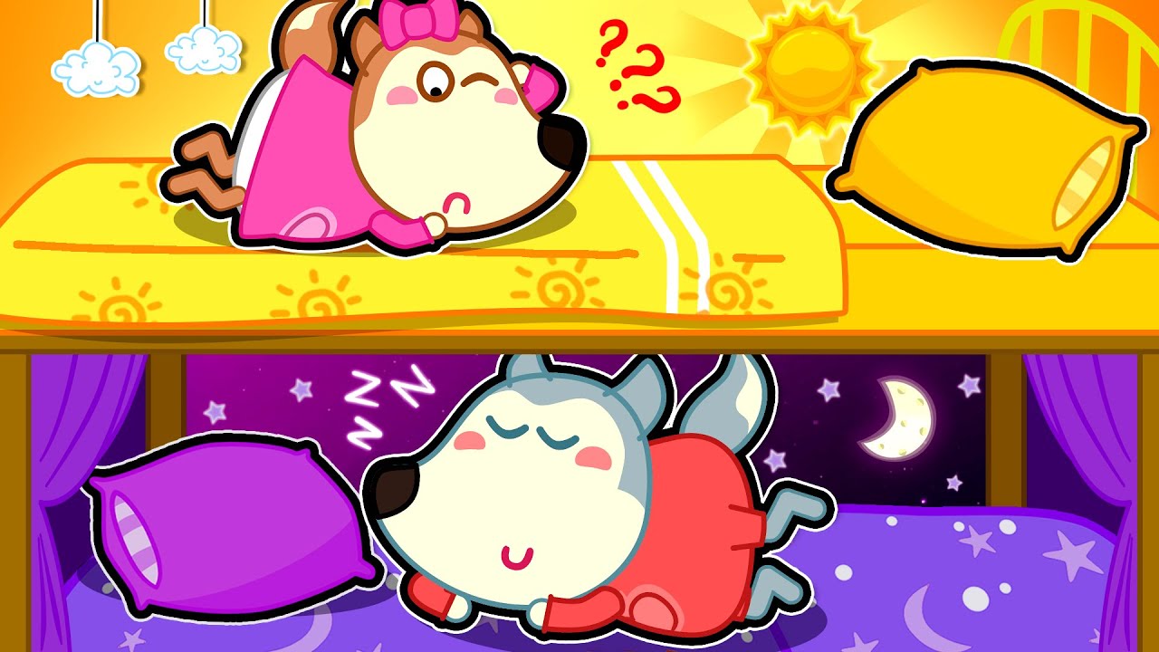Familia Wolfoo Español | WOLFOO HACE EL DÍA VS HABITACIONES NOCTURNAS BAJO LA CAMA- Dibujos Animados