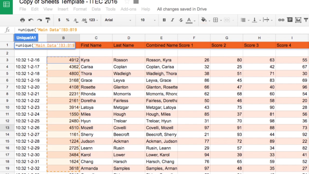 Unique Function in Google Sheets