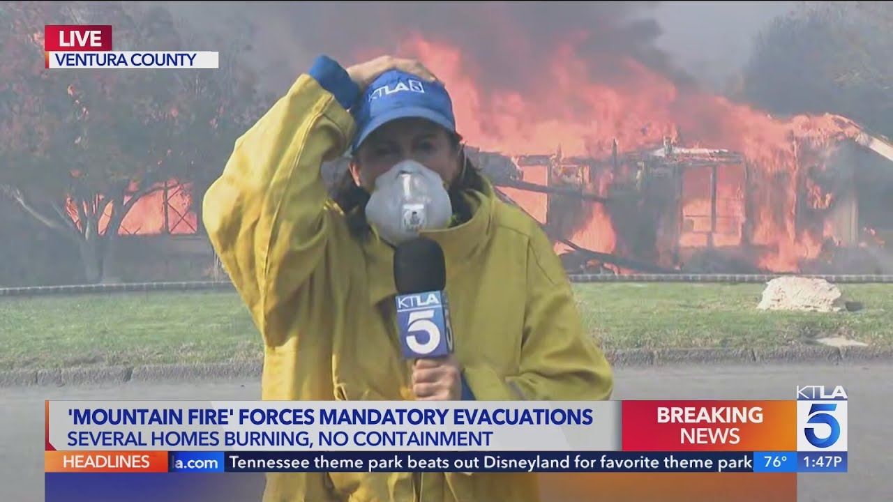 Homes go up in flames during reporter's live shot