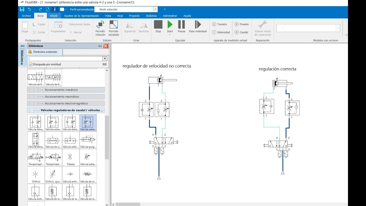 6#curso neumática con FluidSIM - Como regular la velocidad de un cilindro de forma correcta.