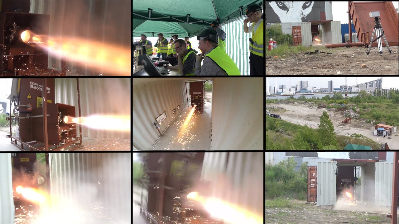 The 4th. static test of the BPM-5 bipropellant rocket engine.
