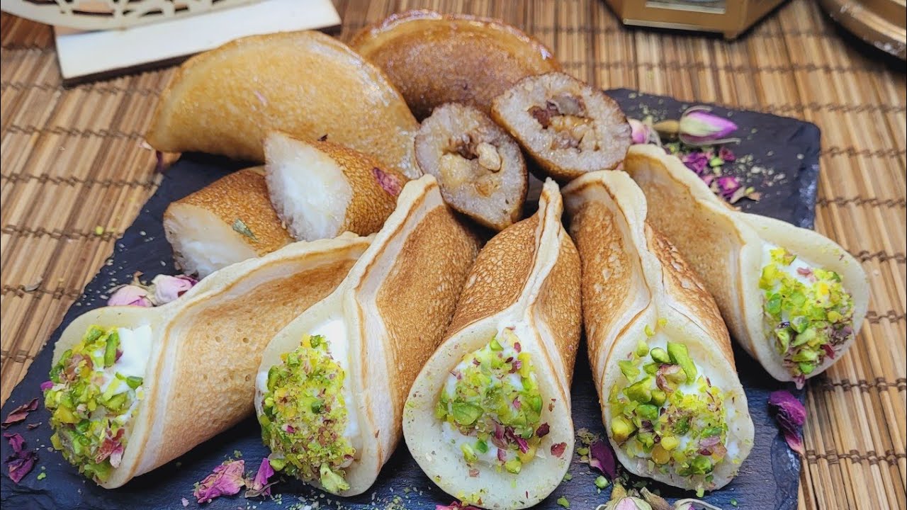 qatayef / Atayef bi Ashta wa jouz / Katayef mit Milchpudding und Walnuss gefüllt
