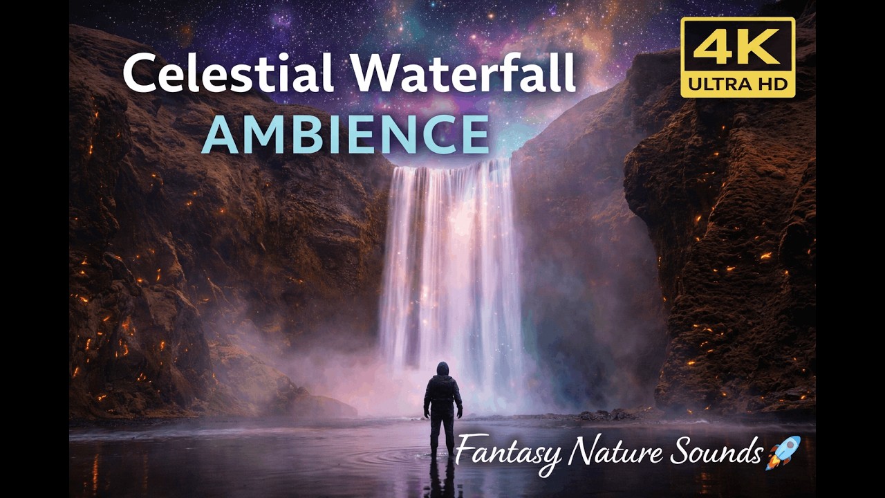 Fantasy Waterfall Ambience 🌌 Relaxing Atmospheric Sounds | Sleep, Study, Focus | 4k