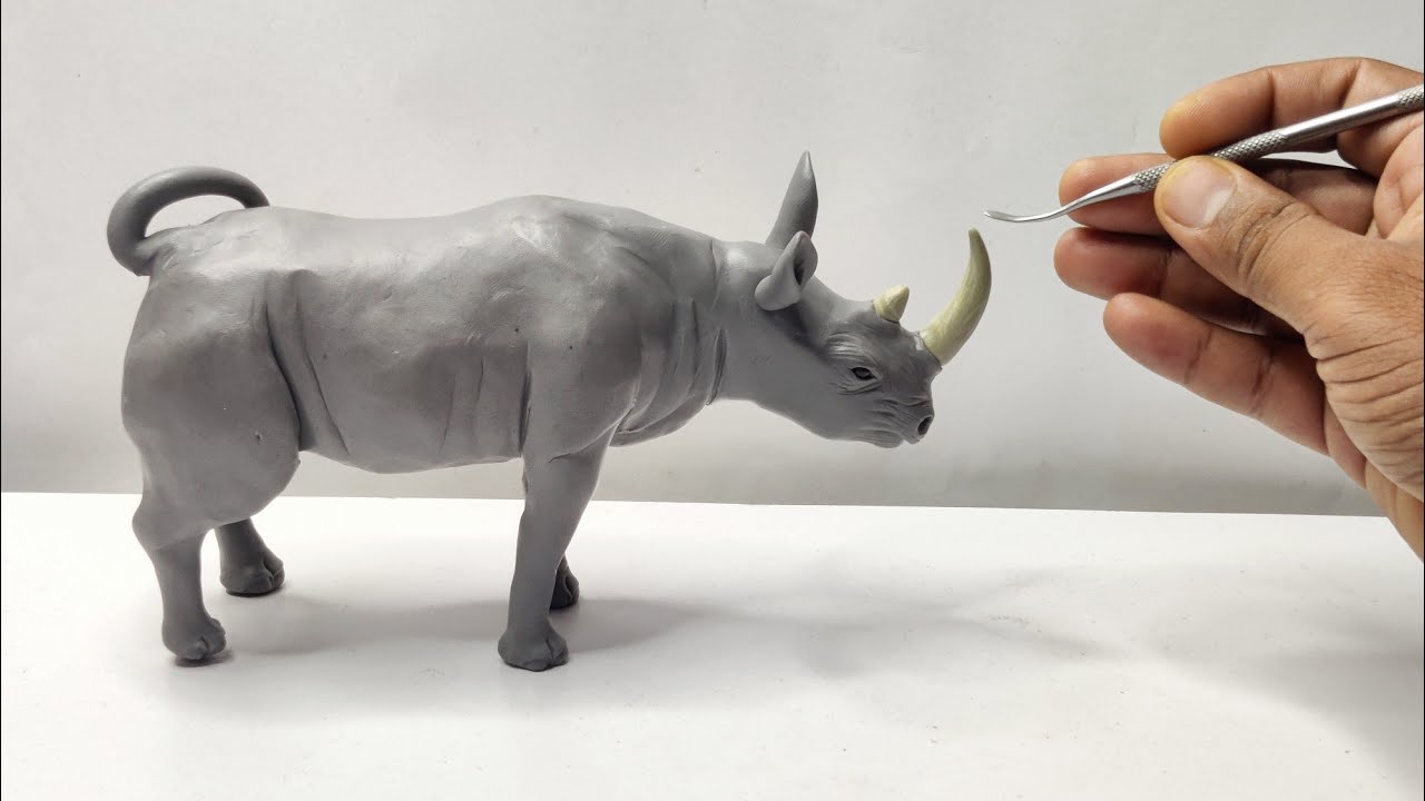 Clay Sculpting : How To Make Clay Rhino with Clay( Polymer clay ) animals Made Out of Clay