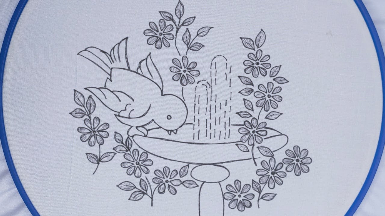Hand Embroidery Beautiful Design l (Fabolous Fountain, Easy Bird And Woven Stitched Pretty Flowers)