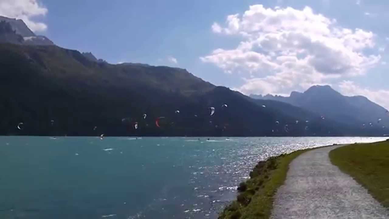 Switzerland, Graub&uuml;nden, Engadin, lakes Sils and Silvaplana, kitesurfing(from 2 min).
