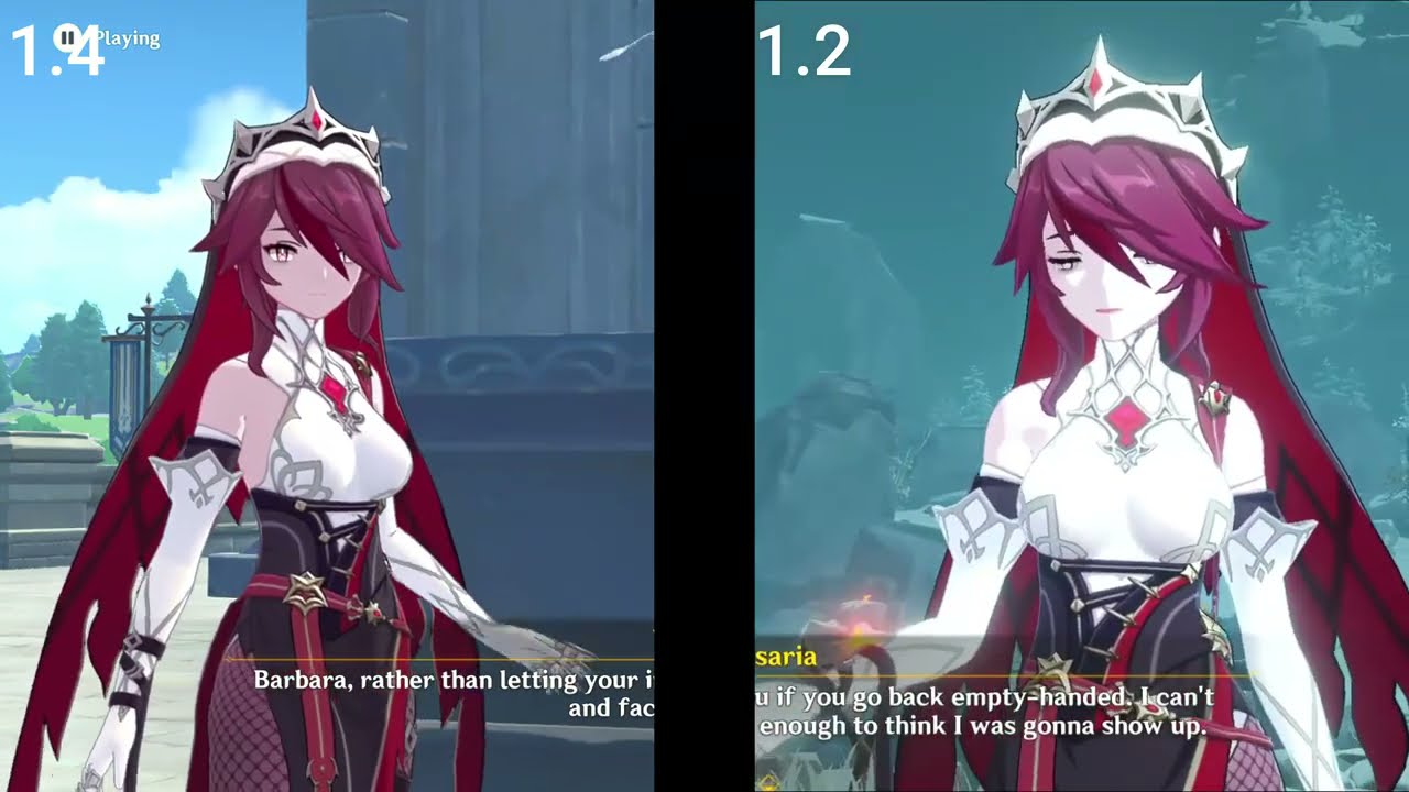 Rosaria's version 1.2 and 1.4 comparison. Genshin Impact