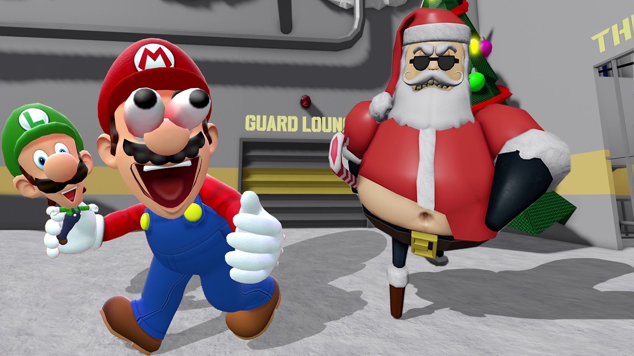 Escaping Police Santa Barry in Roblox .. Mario Plays: BARRY PRISON RUN