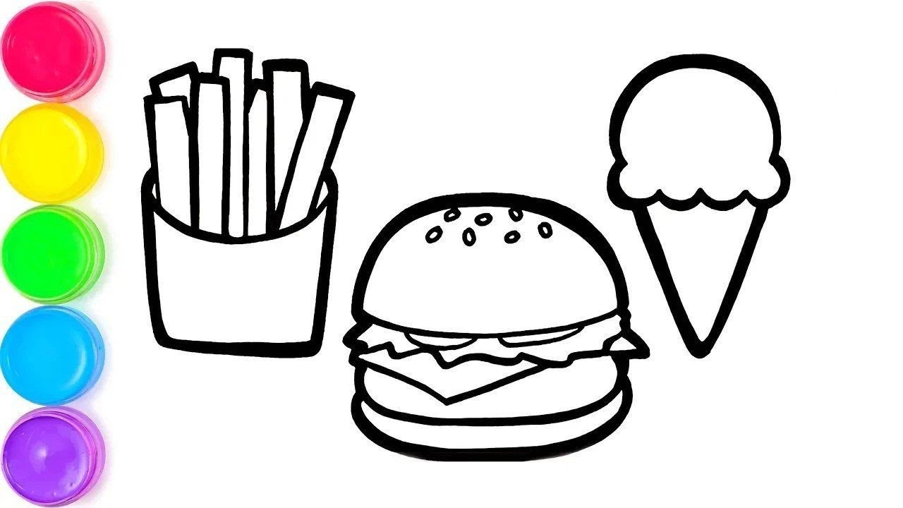How to Draw and Color Fast Food for Kids | Easy Drawing and Coloring.” 🍔🍟🎨
