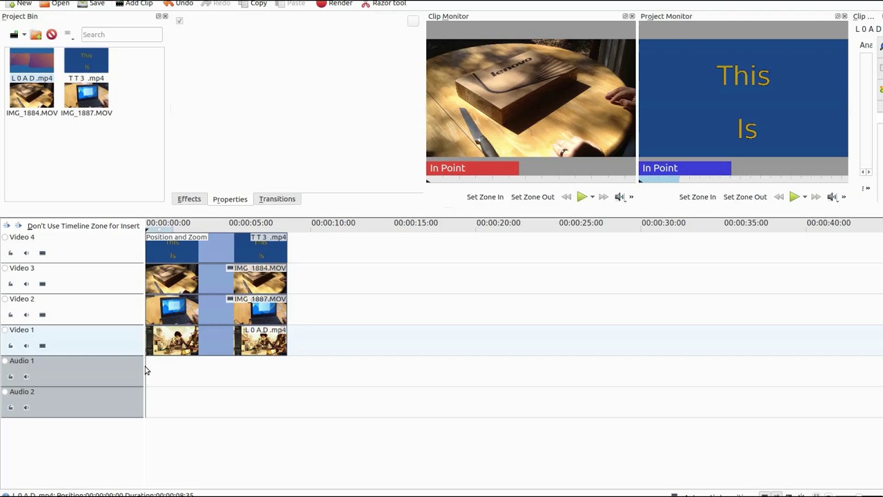 Kdenlive How To Quad Split screen Version 18 08 2