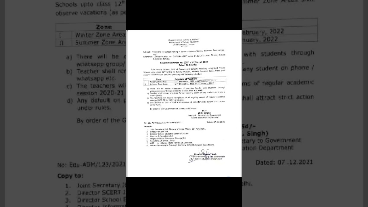 Winter vacations in Summer zone schools of Jammu division from Dec 24