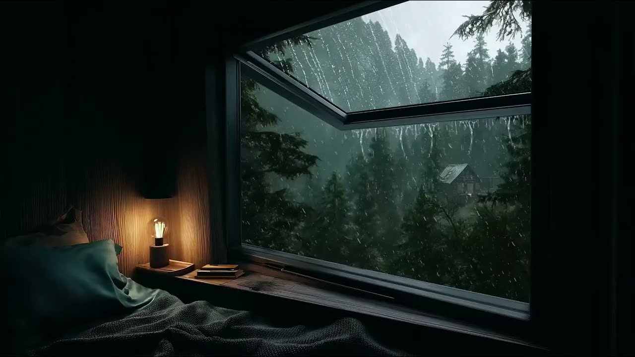 Open Window During a Heavy Rainstorm 🌧️ Cozy Bed by the Forest (8 Hours)