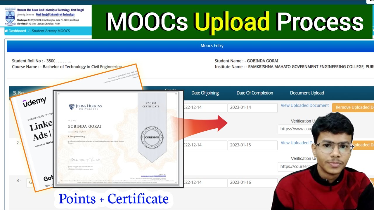 MAKAUT MOOCs Self Submission in Student Portal 2023 | Certificate Points MOOCs Upload Process
