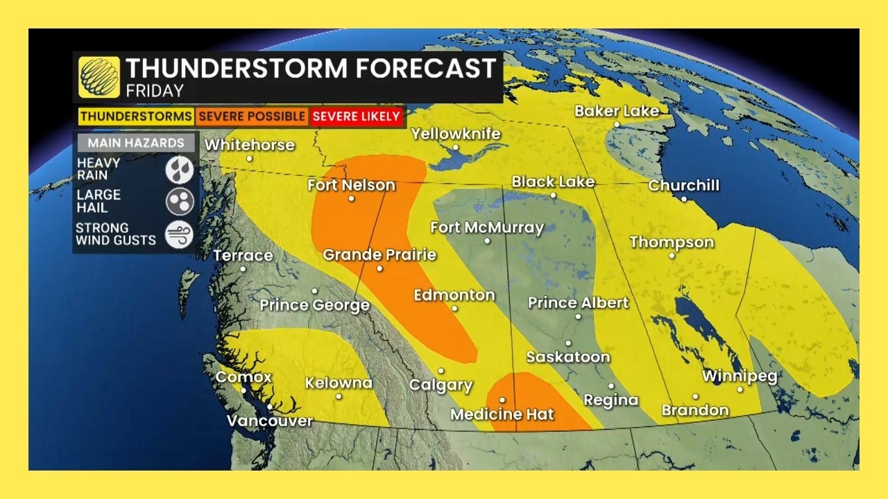 Storm risk on the Prairies Friday with stalled low-pressure system | #forecast