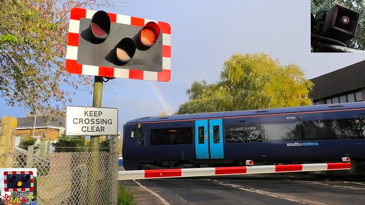 (Two trains in one lowering & alarm cut-out) Yalding Level Crossing, Kent