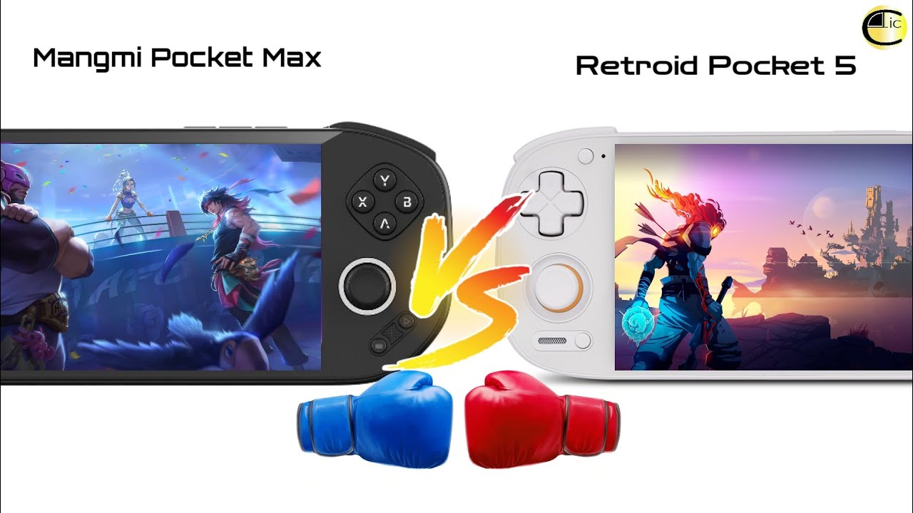 Mangmi Pocket Max Vs Retroid Pocket 5 comparativa Consolas Android by @cliconlineStudios 