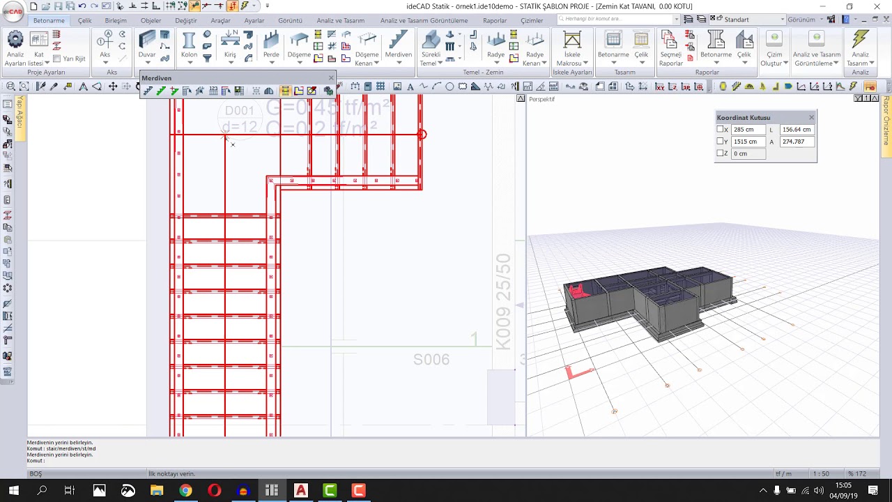 İdeCAD Statik v10 Eğitim Seti | Merdiven Mesnet Koşullarının Belirlenmesi ve Hesap Aksları| Ders #14