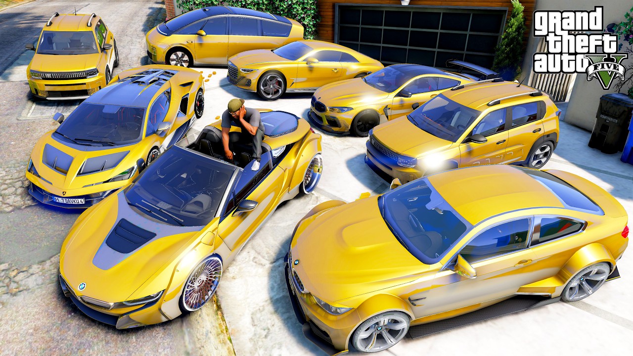 GTA 5 - Franklin Stealing Luxury Gold Supercars! (Real Life Cars #01)