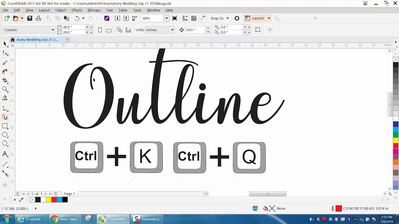 Corel Draw Tips & Tricks Text outline Ctrl Q and or Ctrl K