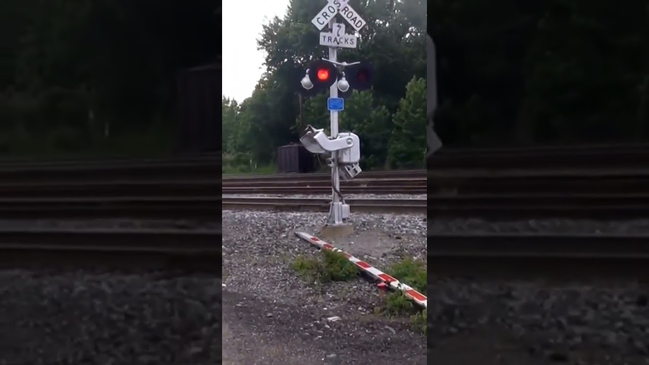 Train makes emergency stop for broken crossing gate.
