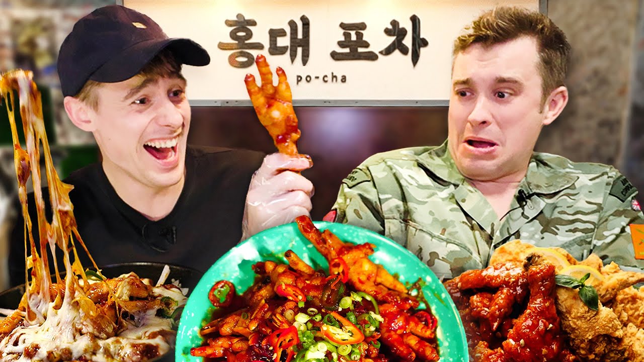 British Army Major terrified by Spicy Korean Chicken Feet!!