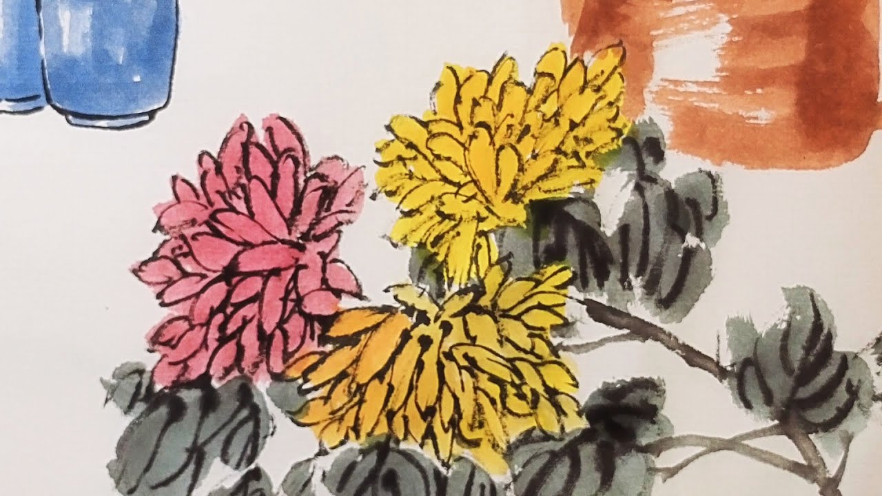 國畫《菊香伴清茗》Chinese Painting: The Fragrance of Chrysanthemums Accompanying Tea