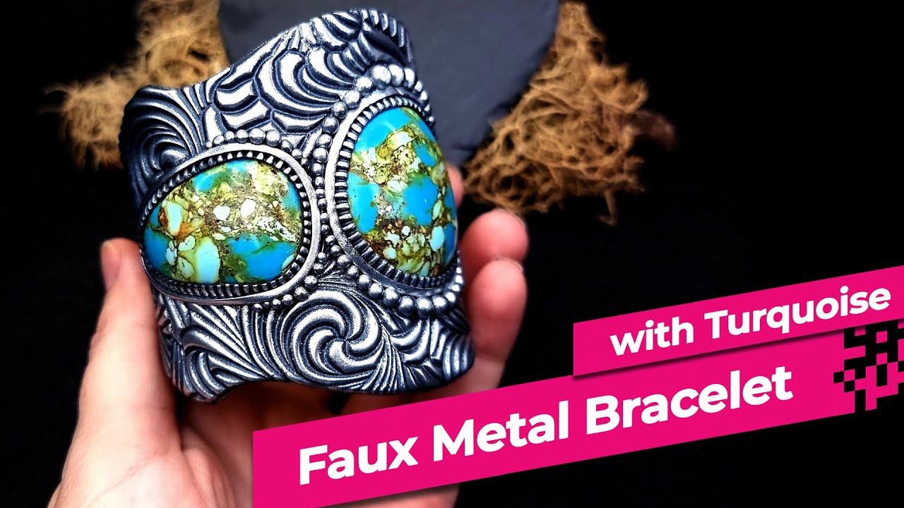 Faux Metal Bracelet with Turquoise stones! Polymer clay Tutorial! How to make