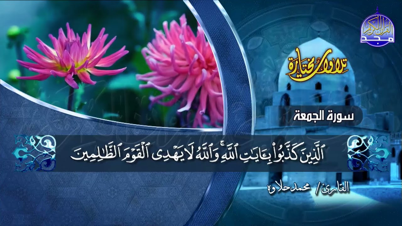 من فضل الله علينا للمره الثالثه إذاعةسورةالجمعه من قناة المجدللقران الكريم للقارئ العالمي محمد حلاوه