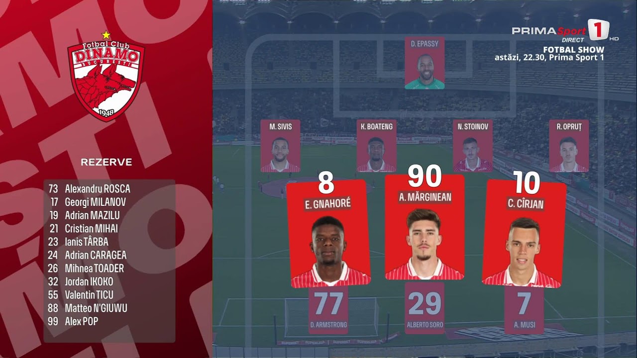 Dinamo – Universitatea Craiova, în direct pe Prima Sport 1 şi PrimaPlay.ro!