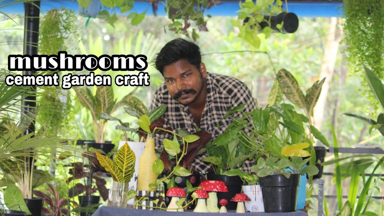 Mushrooms DIY cement garden decor craft | creative gardening idea