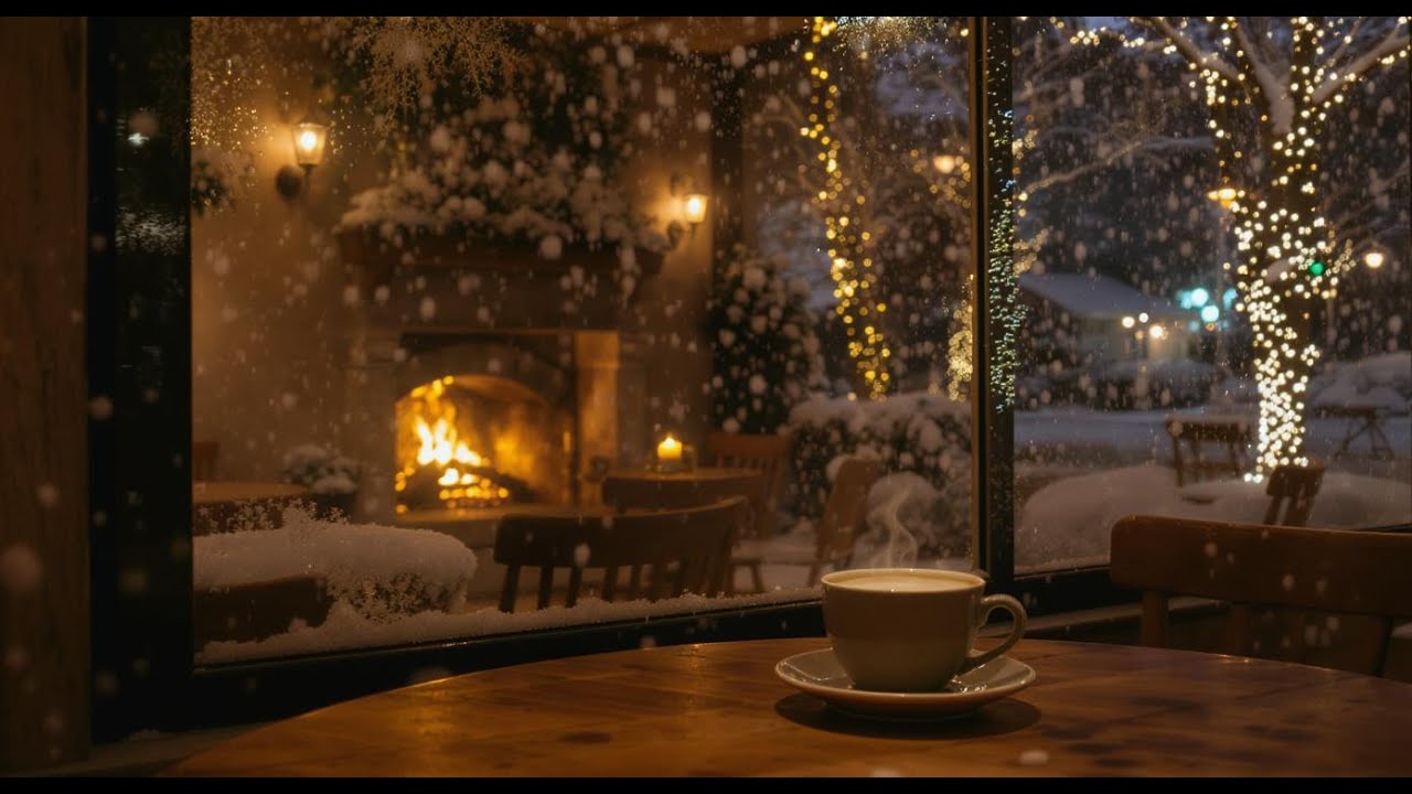 Cozy Winter Café ☕❄️ | Snowfall, Fireplace & Coffee Ambience (1 Hour) Cozy Cafe
