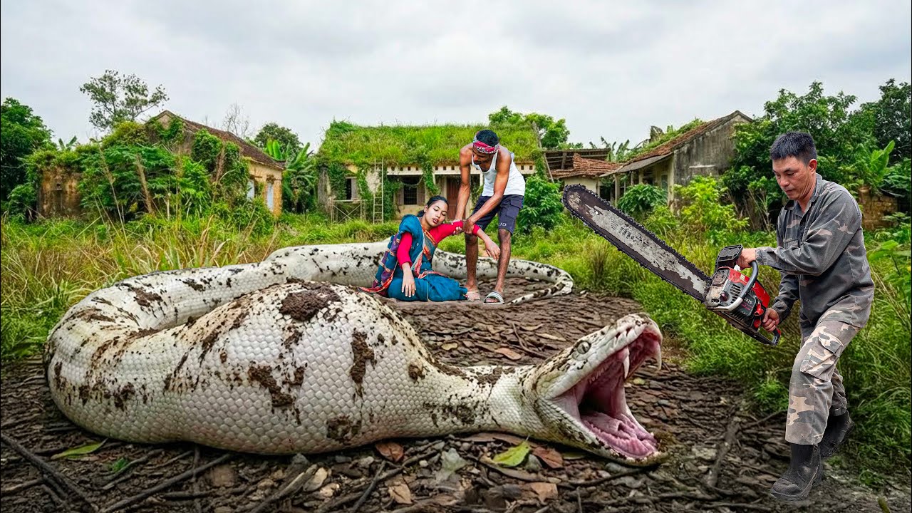 Giant ANACONDA Protects Abandoned House | Hunter Confronts Python Head-on With Giant Chainsaw