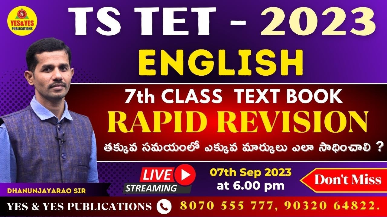 TS TET  -2023 _ ENGLISH _ 7th Class Text Book _ RAPID REVISION  🔴LIVE 07-09-23 @ 6 pm