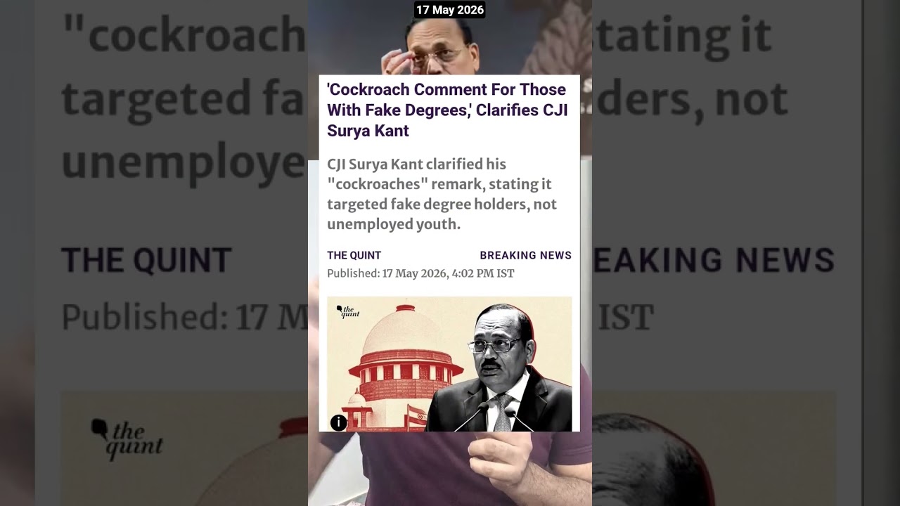CJI Surya Kant Clarifies &lsquo;Cockroach&rsquo; Remark on Youth & Fake Degrees