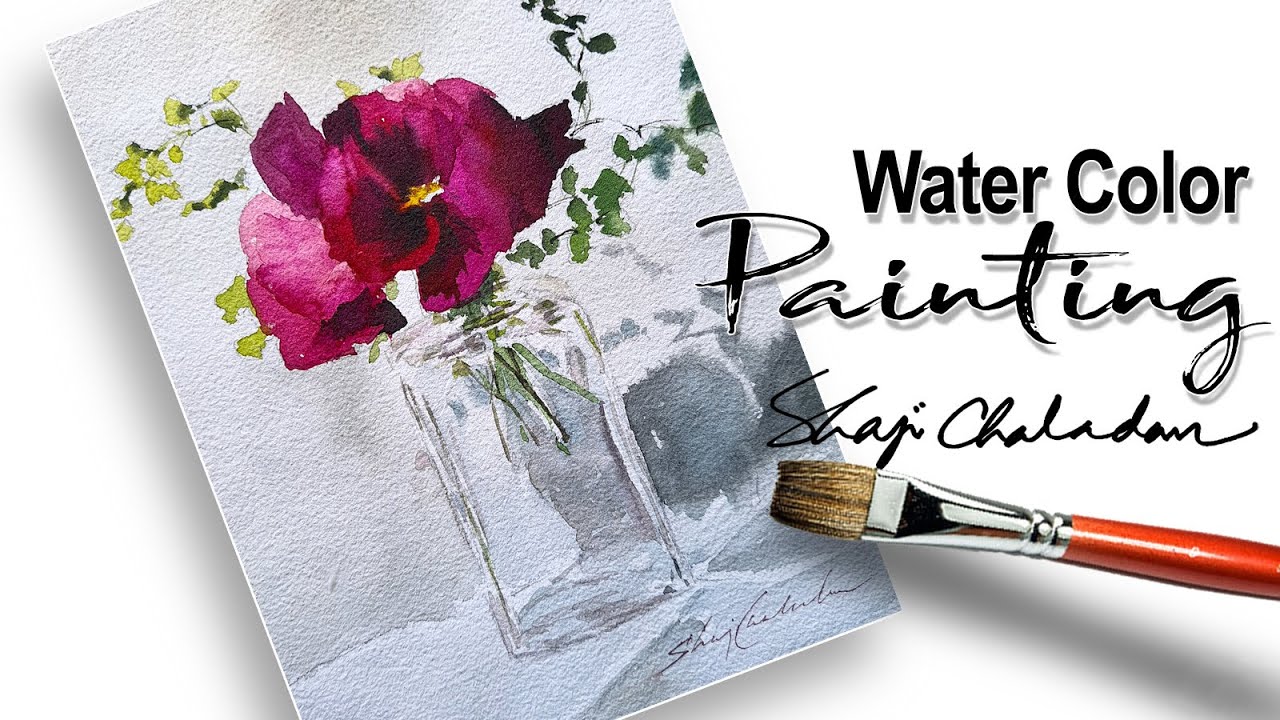 Watercolor Still-life painting Flowers | Pansy in Glass Bottle