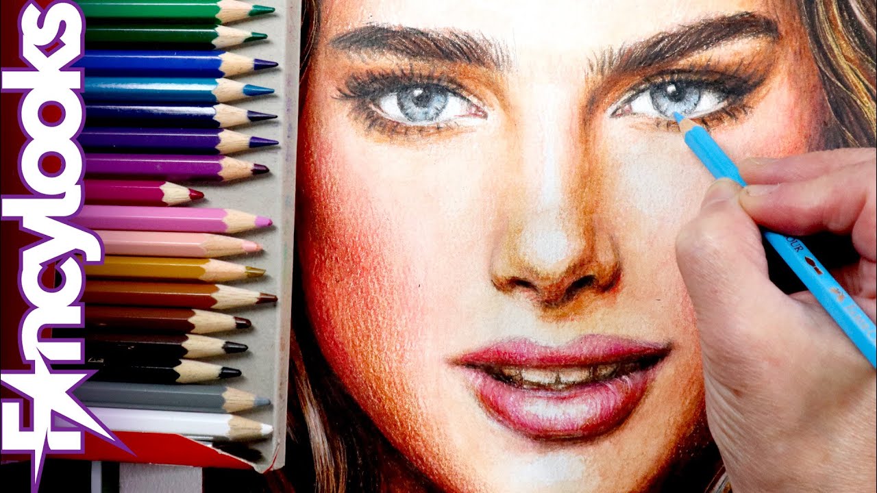 Domina el arte del retrato: mujer dibujada con lápices escolares