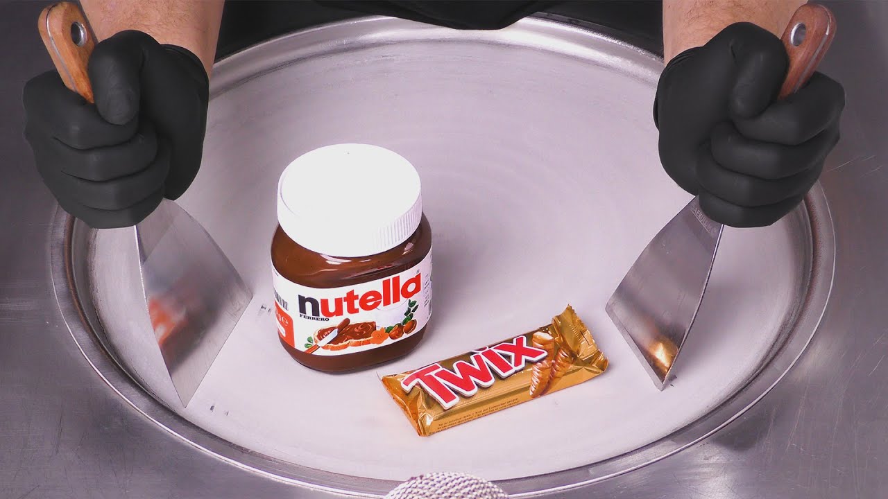 NUTELLA & TWIX Ice Cream Rolls - satisfying Chocolate ASMR | intense Food and Hand Sounds to relax
