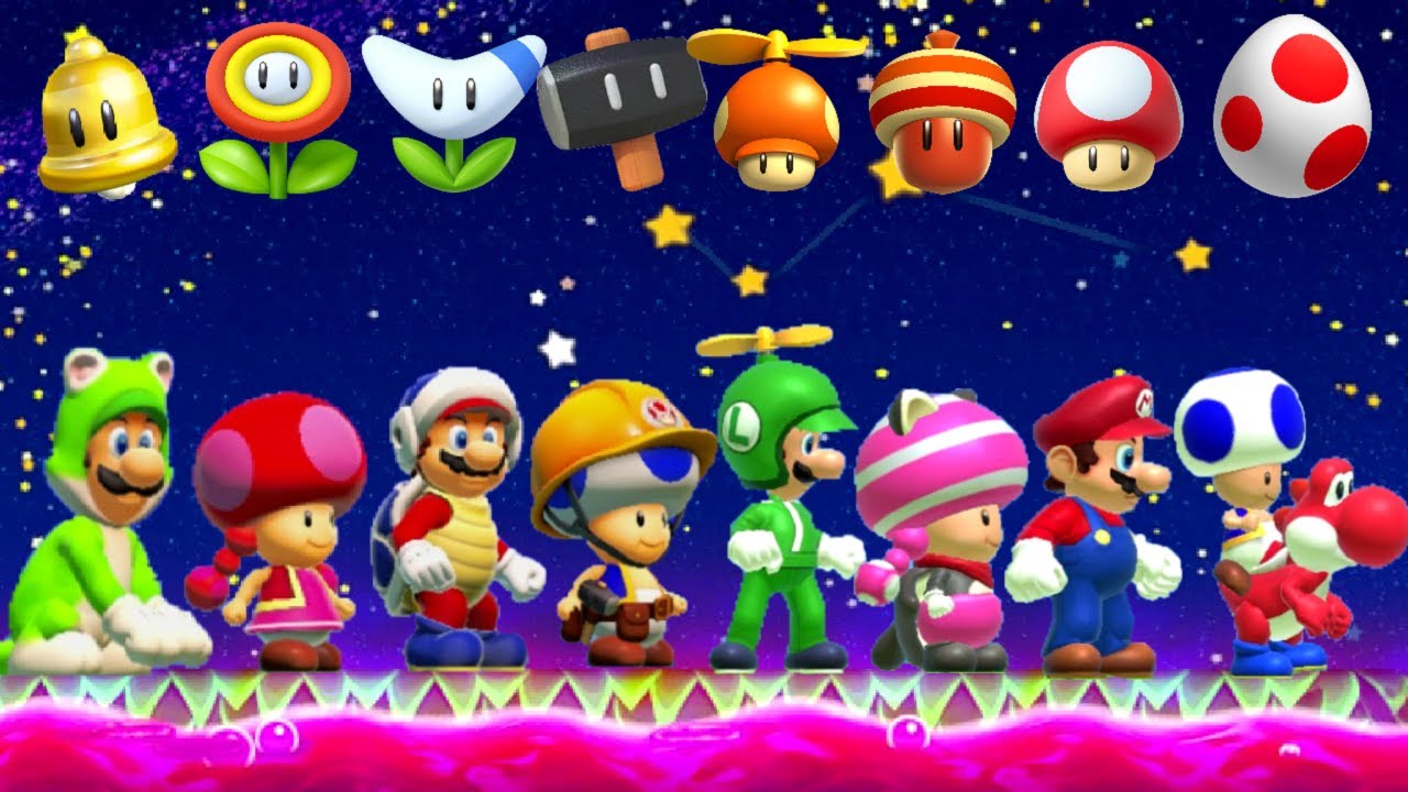 Super Mario Maker 2 - All Characters & Power-Ups (Night Mode)